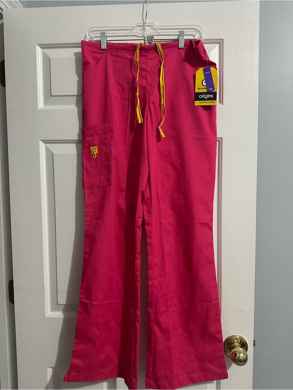 WonderWink Hot Pink Scrub Pants with Yellow Tag Accent